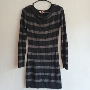 Women's junior medium sweater dress striped cable knit gray/black long sleeved